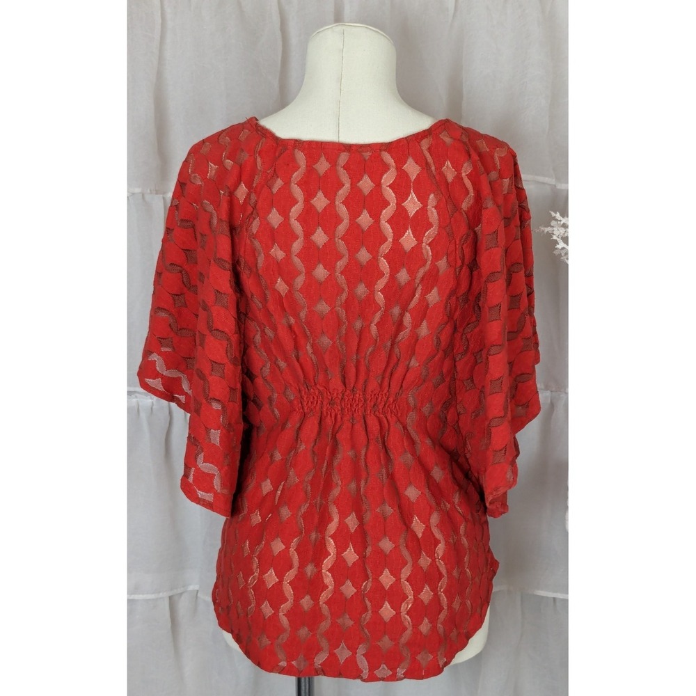 Anthropologie Rust Red Sheer Textured Kimono Tunic - Picture 4 of 9